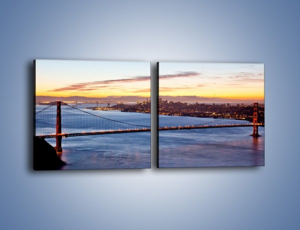 Obraz na płótnie – Most Golden Gate o zachodzie słońca – dwuczęściowy kwadratowy poziomy AM608