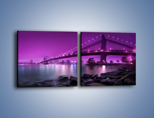 Obraz na płótnie – Manhatten Bridge w kolorze fioletu – dwuczęściowy kwadratowy poziomy AM619