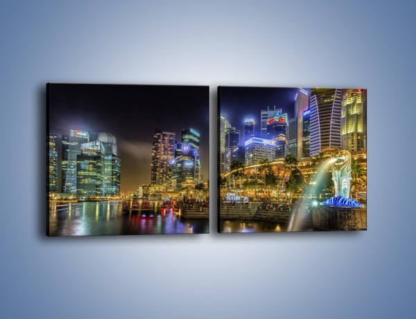 Obraz na płótnie – Nocne światła Singapuru – dwuczęściowy kwadratowy poziomy AM630