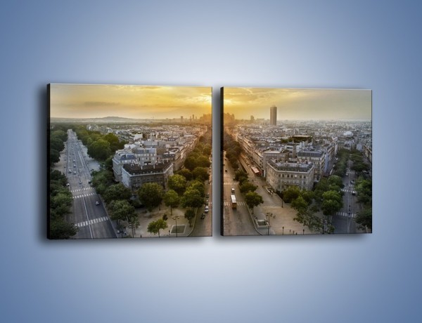 Obraz na płótnie – Zachód słońca nad Paryżem – dwuczęściowy kwadratowy poziomy AM649