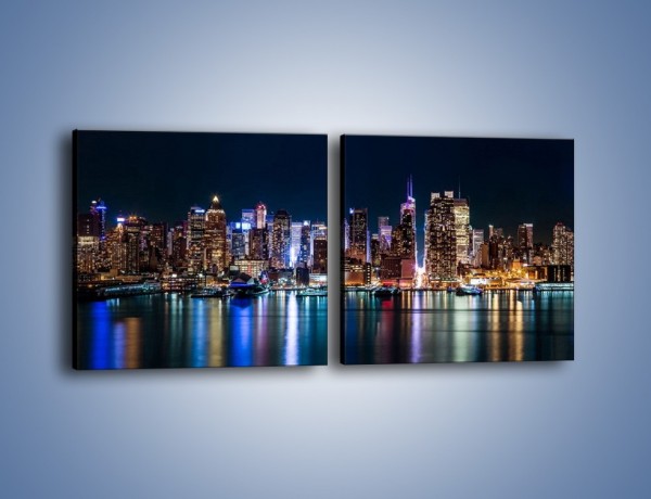 Obraz na płótnie – Nocna panorama Nowego Yorku – dwuczęściowy kwadratowy poziomy AM658