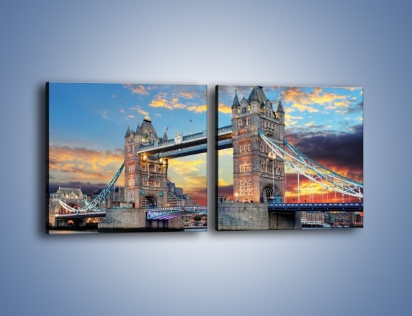 Obraz na płótnie – Tower Bridge o zachodzie słońca – dwuczęściowy kwadratowy poziomy AM669