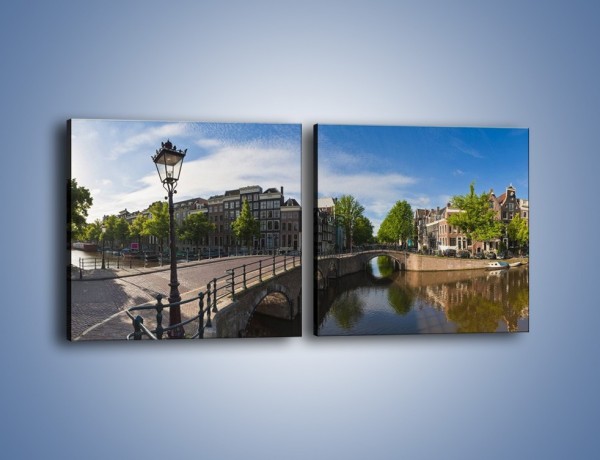 Obraz na płótnie – Panorama amsterdamskiego kanału – dwuczęściowy kwadratowy poziomy AM714