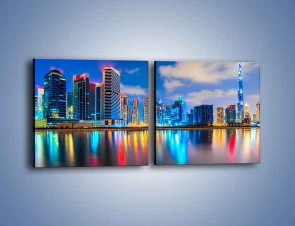 Obraz na płótnie – Kolory Dubaju odbite w wodzie – dwuczęściowy kwadratowy poziomy AM740