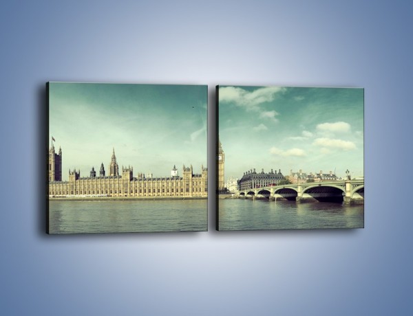 Obraz na płótnie – Panorama Pałacu Westminsterskiego – dwuczęściowy kwadratowy poziomy AM758