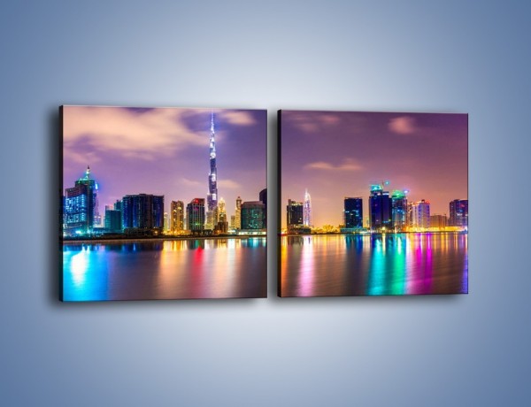 Obraz na płótnie – Światła Dubaju odbite w wodzie – dwuczęściowy kwadratowy poziomy AM761