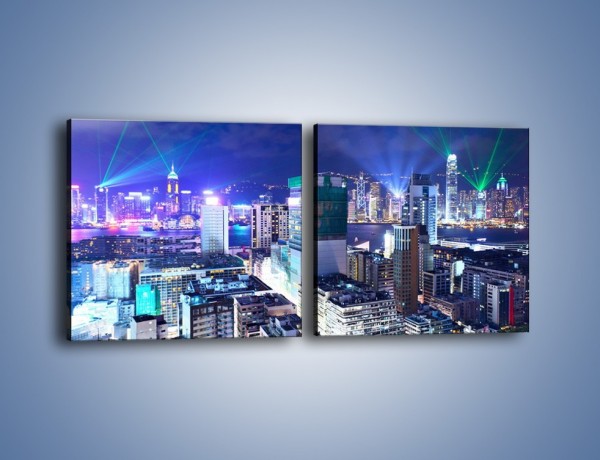 Obraz na płótnie – Pokaz laserów nad Hong Kongiem – dwuczęściowy kwadratowy poziomy AM796