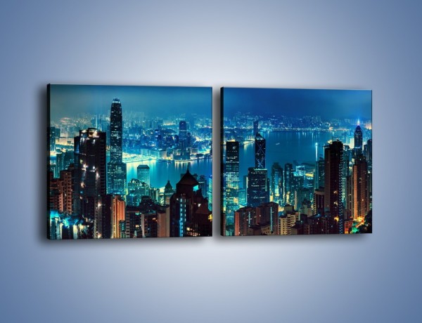 Obraz na płótnie – Panorama Hong Kongu w nocy – dwuczęściowy kwadratowy poziomy AM819