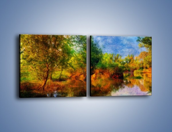 Obraz na płótnie – Drzewa w wodnym lustrze – dwuczęściowy kwadratowy poziomy GR010