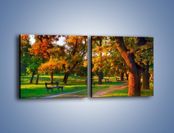Obraz na płótnie – Ławeczka w parku – dwuczęściowy kwadratowy poziomy GR011