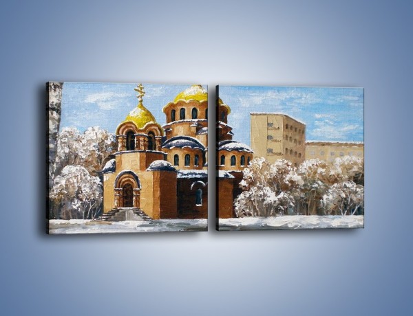 Obraz na płótnie – Cerkiew w trakcie zimy – dwuczęściowy kwadratowy poziomy GR024