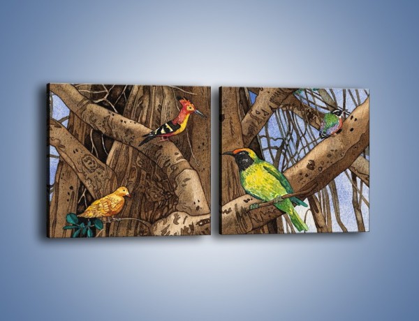 Obraz na płótnie – Mali przyjaciele na drzewie – dwuczęściowy kwadratowy poziomy GR050