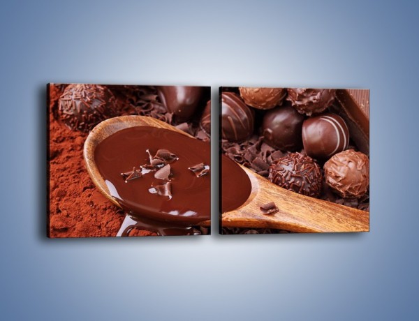 Obraz na płótnie – Praliny w płynącej czekoladzie – dwuczęściowy kwadratowy poziomy JN018