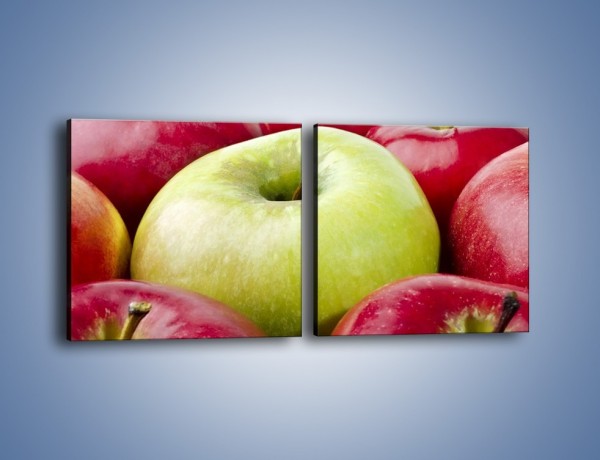 Obraz na płótnie – Zielone wśród czerwonych jabłek – dwuczęściowy kwadratowy poziomy JN155