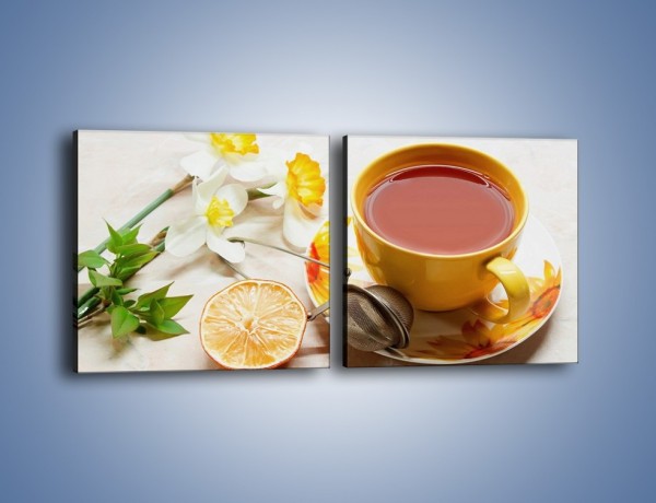 Obraz na płótnie – Herbata wśród żonkili – dwuczęściowy kwadratowy poziomy JN288