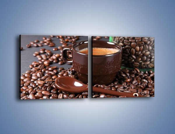 Obraz na płótnie – Kawa w ciemnej filiżance – dwuczęściowy kwadratowy poziomy JN348
