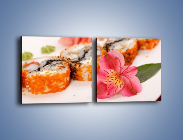 Obraz na płótnie – Sushi z kwiatem – dwuczęściowy kwadratowy poziomy JN354
