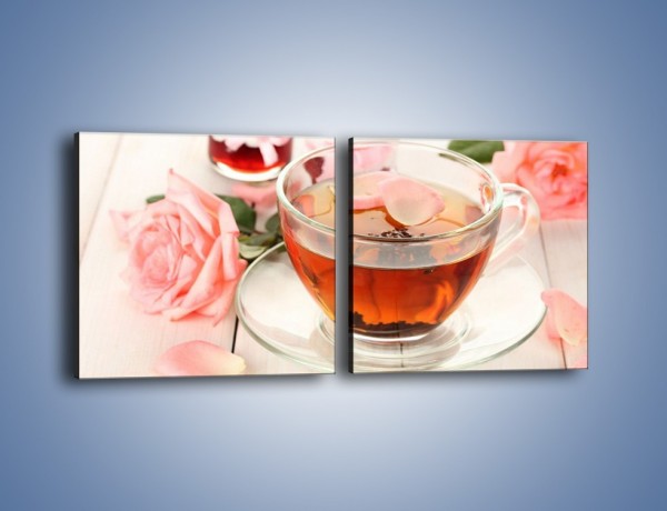 Obraz na płótnie – Herbata z płatkami róż – dwuczęściowy kwadratowy poziomy JN370