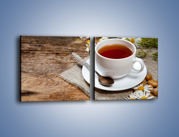 Obraz na płótnie – Herbata wśród stokrotek – dwuczęściowy kwadratowy poziomy JN413