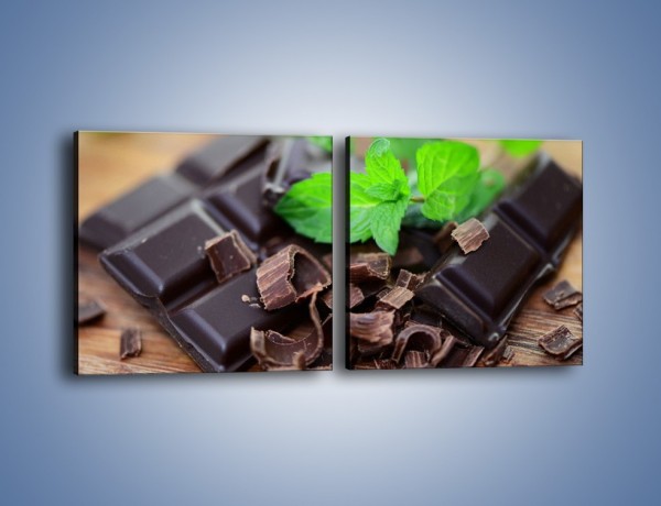 Obraz na płótnie – Połamana czekolada z miętą – dwuczęściowy kwadratowy poziomy JN442