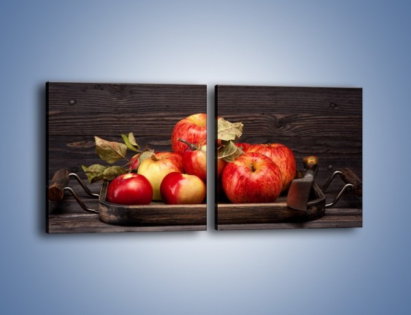 Obraz na płótnie – Dojrzałe jabłka na stole – dwuczęściowy kwadratowy poziomy JN653