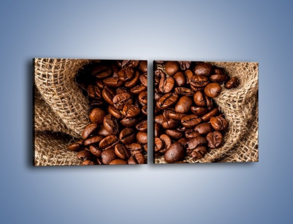 Obraz na płótnie – Ziarna kawy schowane w ciemnym worku – dwuczęściowy kwadratowy poziomy JN660