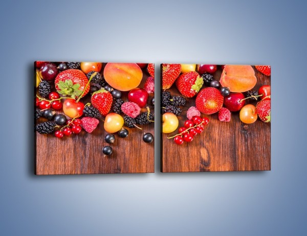 Obraz na płótnie – Stół do polowy wypełniony owocami – dwuczęściowy kwadratowy poziomy JN721