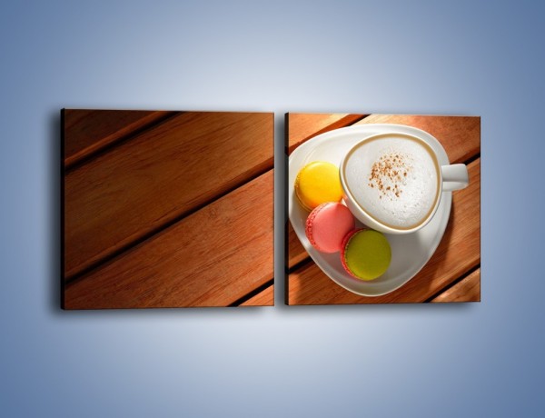 Obraz na płótnie – Makaroniki w towarzystwie kawy – dwuczęściowy kwadratowy poziomy JN737