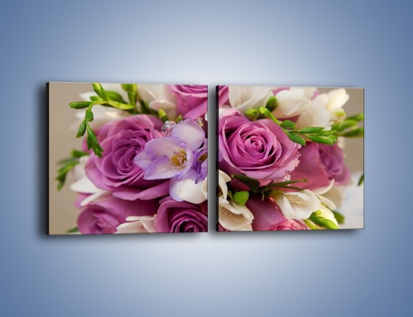 Obraz na płótnie – Piękna wiązanka z lila róż – dwuczęściowy kwadratowy poziomy K034