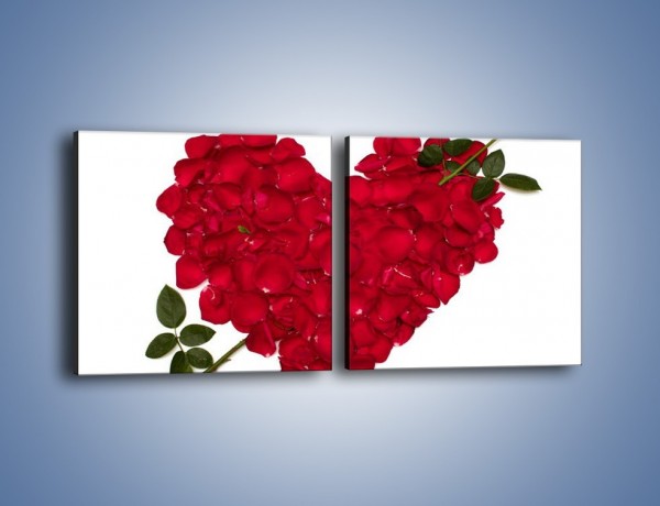 Obraz na płótnie – Różane serce dla ukochanej – dwuczęściowy kwadratowy poziomy K042