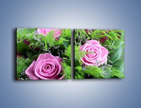Obraz na płótnie – Bukiet róż wypełniony trawką – dwuczęściowy kwadratowy poziomy K068