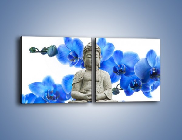Obraz na płótnie – Niebieskie storczyki lubią buddę – dwuczęściowy kwadratowy poziomy K600