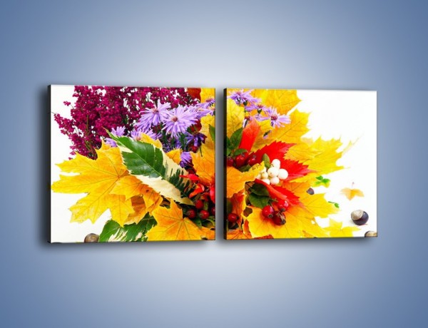 Obraz na płótnie – Kasztany i jesienna wiązanka – dwuczęściowy kwadratowy poziomy K700
