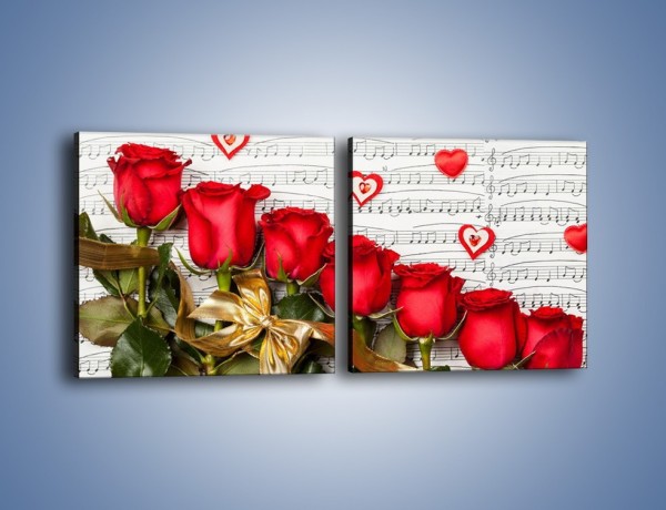 Obraz na płótnie – Miłosne melodie wśród róż – dwuczęściowy kwadratowy poziomy K717