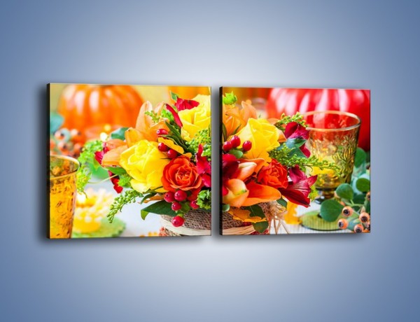 Obraz na płótnie – Jesień w bukiecie i na stole – dwuczęściowy kwadratowy poziomy K939