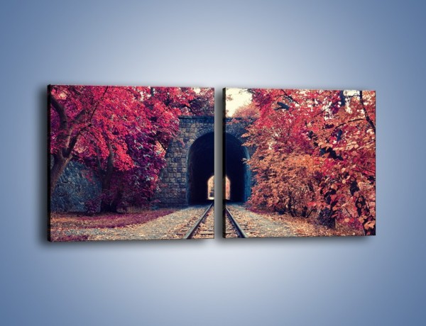 Obraz na płótnie – Pociągiem przez jesień – dwuczęściowy kwadratowy poziomy KN1023