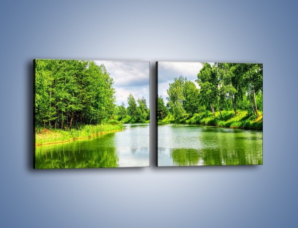 Obraz na płótnie – Spokojna woda i las – dwuczęściowy kwadratowy poziomy KN1086