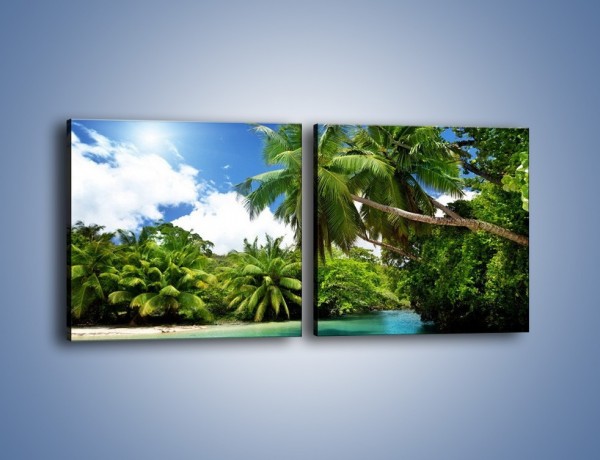 Obraz na płótnie – Rozłożone palmy i woda – dwuczęściowy kwadratowy poziomy KN1168A