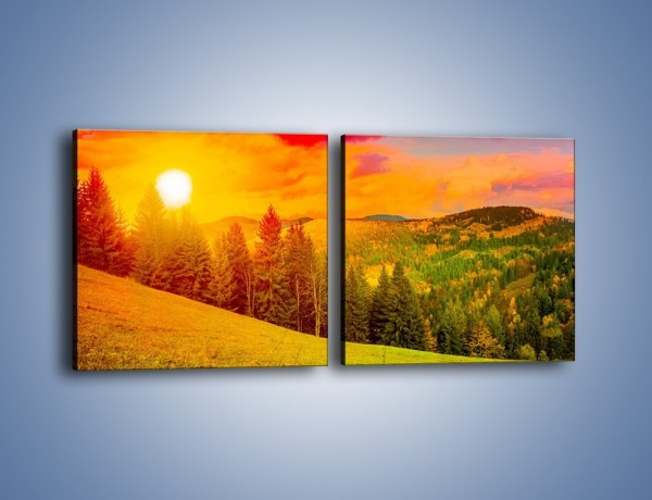 Obraz na płótnie – Zachód słońca za drzewami – dwuczęściowy kwadratowy poziomy KN150