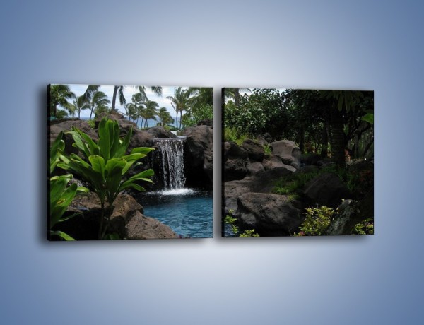 Obraz na płótnie – Wodospad wśród palm – dwuczęściowy kwadratowy poziomy KN208