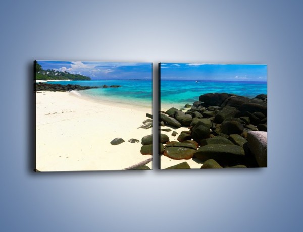 Obraz na płótnie – Czarne kamienie i biała plaża – dwuczęściowy kwadratowy poziomy KN527