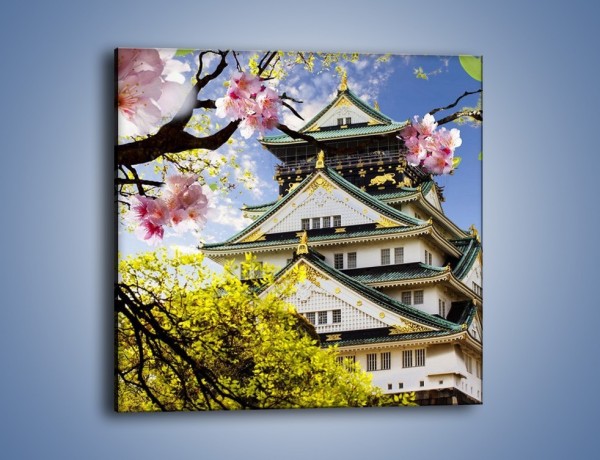 Obraz na płótnie – Zamek Ōsaka wśród kwiatów – jednoczęściowy kwadratowy AM704