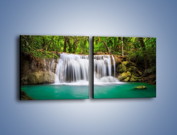 Obraz na płótnie – Piękno leśnego wodospadu – dwuczęściowy kwadratowy poziomy KN894