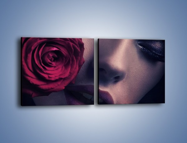 Obraz na płótnie – Kobieta i róże – dwuczęściowy kwadratowy poziomy L040