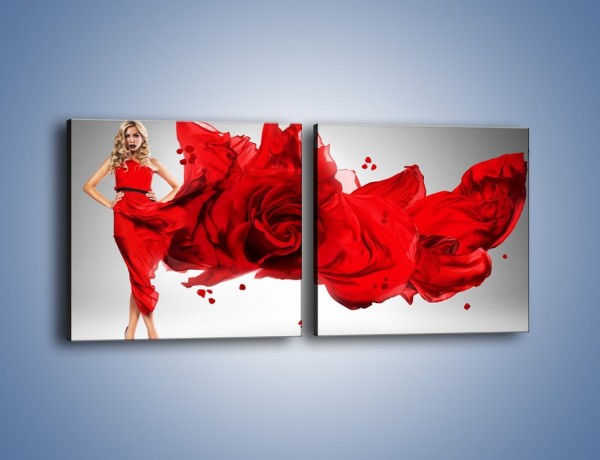 Obraz na płótnie – Czerwona róża i kobieta – dwuczęściowy kwadratowy poziomy L144