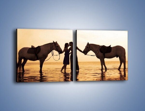 Obraz na płótnie – Miłość morze i konie – dwuczęściowy kwadratowy poziomy L253