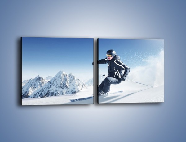 Obraz na płótnie – Zima góry i narty – dwuczęściowy kwadratowy poziomy L286