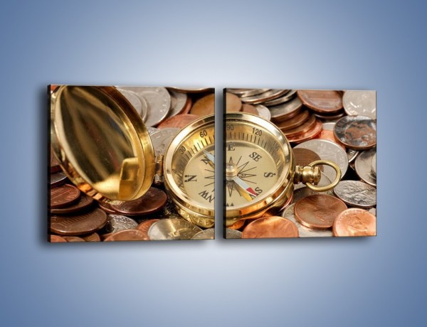 Obraz na płótnie – Kompas zatopiony w monetach – dwuczęściowy kwadratowy poziomy O089