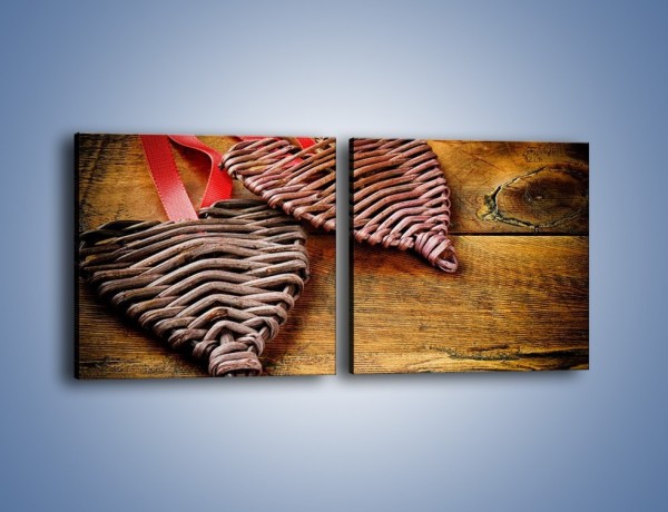 Obraz na płótnie – Plecione serca na drewnie – dwuczęściowy kwadratowy poziomy O151