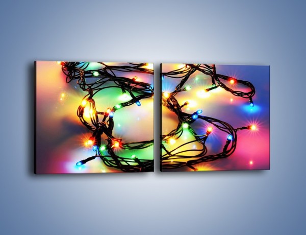 Obraz na płótnie – Splatane kolorowe lampki – dwuczęściowy kwadratowy poziomy O199
